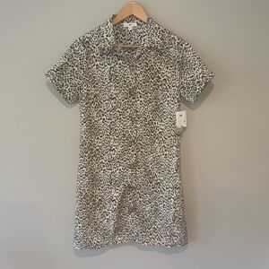 BP NORDSTROM Leopard Print Women’s Button Up Mini Dress Short Sleeve Collared XS